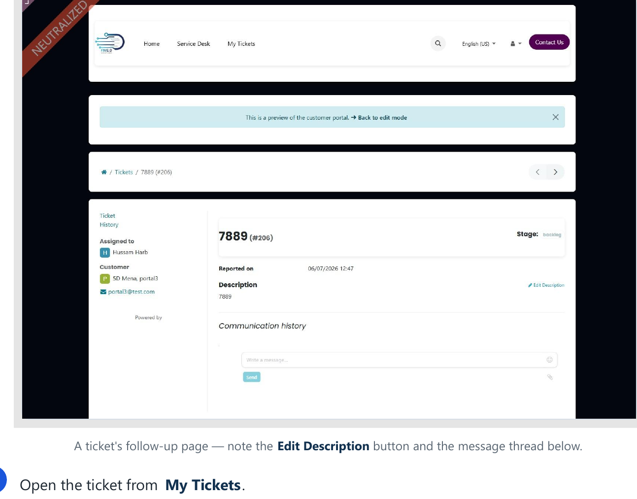 Ticket follow-up page screenshot