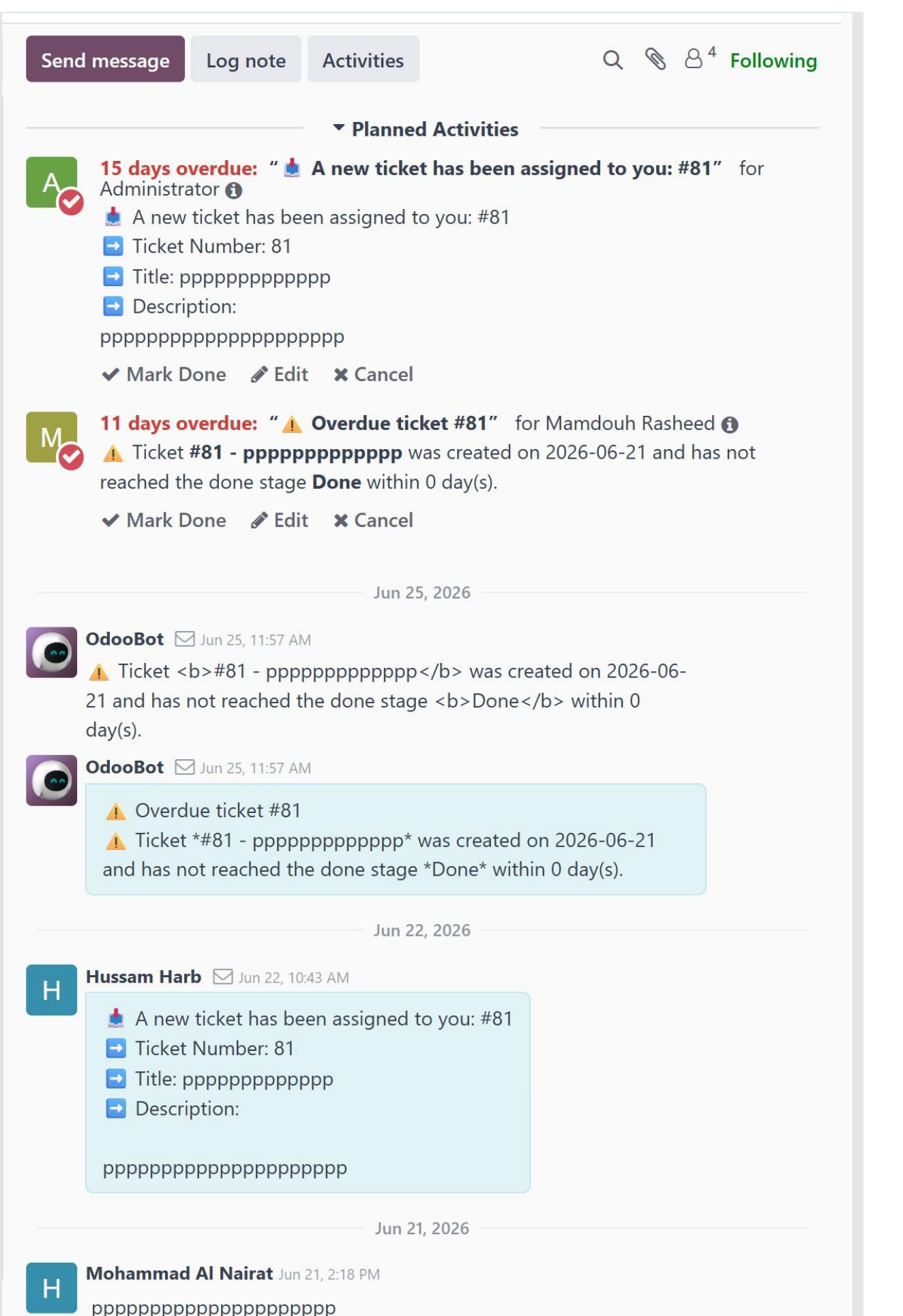 Backend escalation activity screenshot