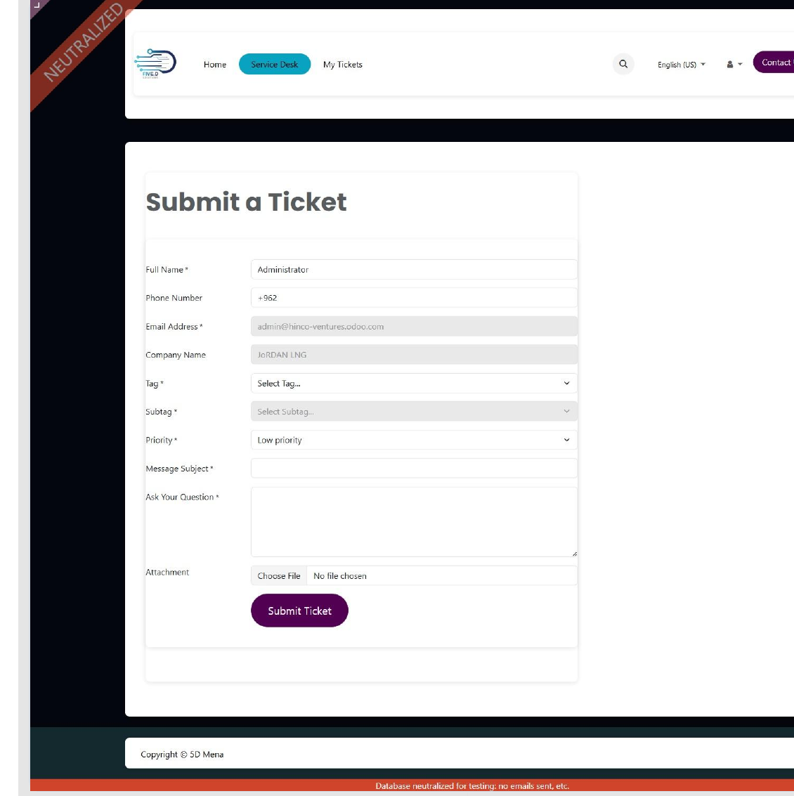 Submit a Ticket form